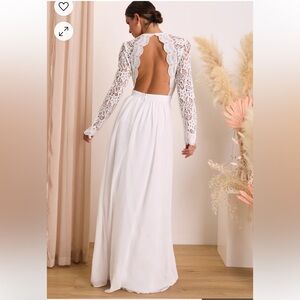 🦋Lulus Awaken My Love White Long Sleeve Lace Maxi Dress size-M